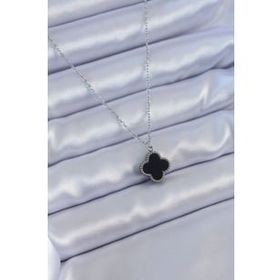 Clariss BJ-BKO7652 316L Çelik Gümüş Renk Siyah Yonca Model Kadın Kolye