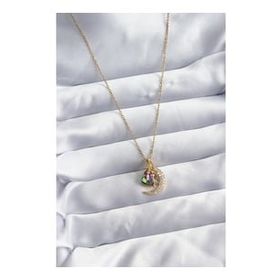 Clariss BJ-BKO8036 316L Çelik Zincir Gold Renk Zirkon Taşlı Hilal Kristal Kalp Model Kadın Kolye