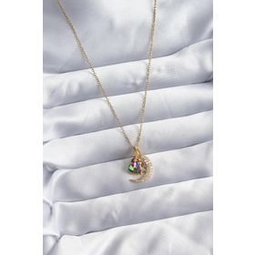 Clariss BJ-BKO8036 316L Çelik Zincir Gold Renk Zirkon Taşlı Hilal Kristal Kalp Model Kadın Kolye