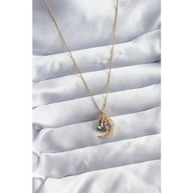 Clariss BJ-BKO8036 316L Çelik Zincir Gold Renk Zirkon Taşlı Hilal Kristal Kalp Model Kadın Kolye