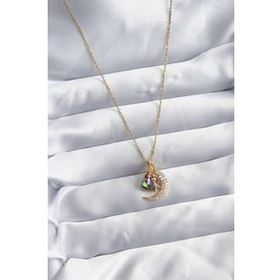Clariss BJ-BKO8036 316L Çelik Zincir Gold Renk Zirkon Taşlı Hilal Kristal Kalp Model Kadın Kolye