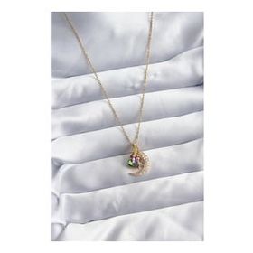 Clariss BJ-BKO8036 316L Çelik Zincir Gold Renk Zirkon Taşlı Hilal Kristal Kalp Model Kadın Kolye