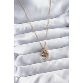 Clariss BJ-BKO8036 316L Çelik Zincir Gold Renk Zirkon Taşlı Hilal Kristal Kalp Model Kadın Kolye