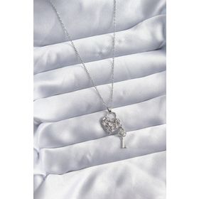 Clariss BJ-BKO8039 316L Çelik Zincir Gümüş Renk Zirkon Taşlı Kalp & Anahtar Model Kadın Kolye