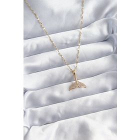 Clariss BJ-BKO8064 316L Çelik Zincir Gold Renk Zirkon Taşlı Balık Kuyruğu Model Kadın Kolye