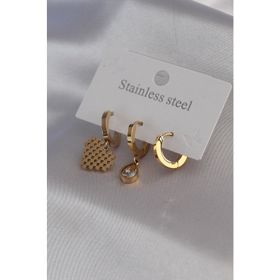 Clariss BJ-BKP7097 316L Çelik Gold Renk Kalp Model Zirkon Taş Detay Kadın Küpe