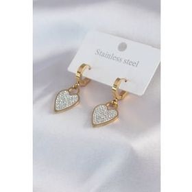 Clariss BJ-BKP7097 316L Çelik Gold Renk Kalp Model Zirkon Taş Detay Kadın Küpe