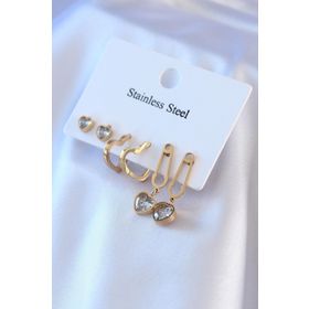 Clariss BJ-BKP7722 316L Çelik Gold Renk Kalp Model Zirkon Taşlı Kadın Küpe Seti