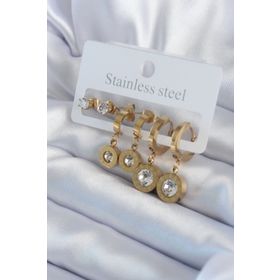 Clariss BJ-BKP7722 316L Çelik Gold Renk Kalp Model Zirkon Taşlı Kadın Küpe Seti