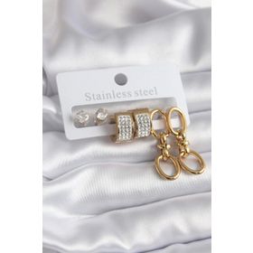 Clariss BJ-BKP7722 316L Çelik Gold Renk Kalp Model Zirkon Taşlı Kadın Küpe Seti