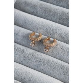 Clariss BJ-BKP7791 Gold Renk Sallantı Zirkon Taşlı Earcuff Pirinç Kadın Kıkırdak Küpe