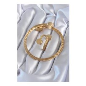 Clariss BJ-EB3600 316L Çelik Gold Renk Sarmal Model Erkek Bileklik Yüzük Kombini