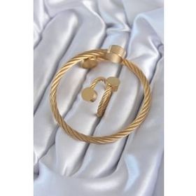 Clariss BJ-EB3600 316L Çelik Gold Renk Sarmal Model Erkek Bileklik Yüzük Kombini