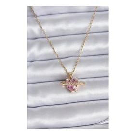 Clariss BKO7747 316L Çelik Gold Renk Zincir Pembe Kristal Kalp Model Zirkon Taş Detay Kadın Kolye
