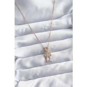 Clariss BKO8040 316L Çelik Zincir Gold Renk Zirkon Taşlı Taç Model Kadın Kolye