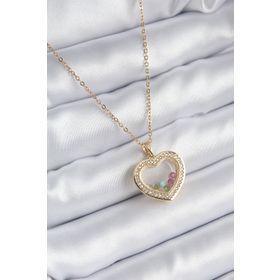 Clariss BKO8196 316L Çelik Gold Renk Zirkon Taş Detay Kalp Fanus Model Kadın Kolye