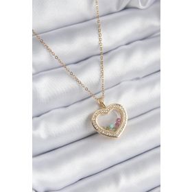 Clariss BKO8196 316L Çelik Gold Renk Zirkon Taş Detay Kalp Fanus Model Kadın Kolye
