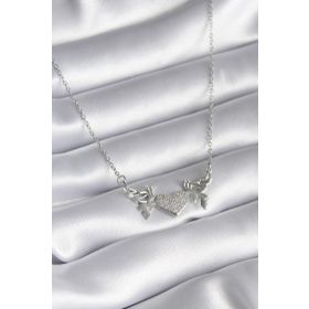 Clariss BKO8289 316L Çelik Gümüş Renk Zirkon Taşlı Kanat Kalp Model Kadın Kolye