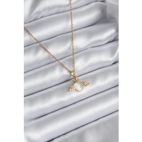 Clariss BKO8290 316L Çelik Gold Renk Kanatlı Kalp Model Zirkon Taşlı Kadın Kolye