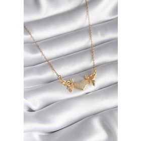 Clariss BKO8290 316L Çelik Gold Renk Kanatlı Kalp Model Zirkon Taşlı Kadın Kolye