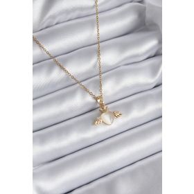 Clariss BKO8290 316L Çelik Gold Renk Kanatlı Kalp Model Zirkon Taşlı Kadın Kolye