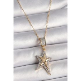 Clariss BKO8383 316L Çelik Gold Renk Zincir Zirkon Taşlı Yıldız Model Kadın Kolye