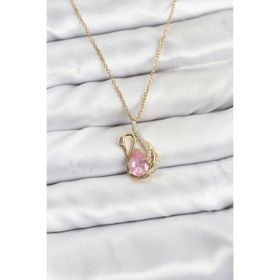 Clariss BKO8400 316L Çelik Gold Renk Zincir Pembe Zirkon Taşlı Kuğu Model Kadın Kolye