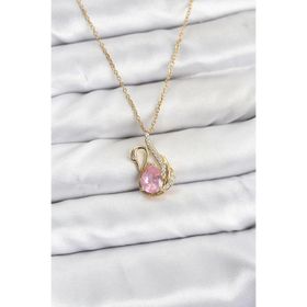 Clariss BKO8400 316L Çelik Gold Renk Zincir Pembe Zirkon Taşlı Kuğu Model Kadın Kolye