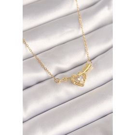 Clariss BKO8421 316L Çelik Gold Renk Zincir Zirkon Taşlı Ok Kalp Model Kadın Kolye