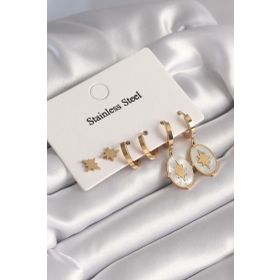 Clariss BKP8648 316L Çelik Gold Renk Kutup Yıldızı Model Kadın Küpe Seti