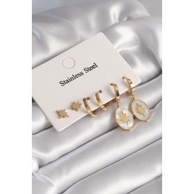 Clariss BKP8648 316L Çelik Gold Renk Kutup Yıldızı Model Kadın Küpe Seti