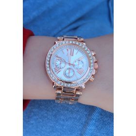 Clariss BS3472 Rose Renk Metal Kordon Beyaz Kadran Roma Rakamlı Zirkon Taşlı Kadın Saat