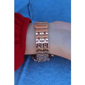 Clariss BS3472 Rose Renk Metal Kordon Beyaz Kadran Roma Rakamlı Zirkon Taşlı Kadın Saat