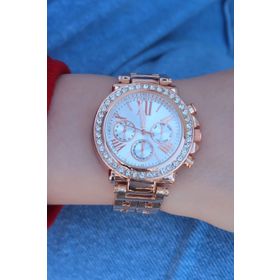 Clariss BS3472 Rose Renk Metal Kordon Beyaz Kadran Roma Rakamlı Zirkon Taşlı Kadın Saat