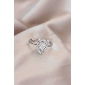 Clariss BYK2072 Ayarlamalı Silver Renk Metal Zirkon ve Kristal Taşlı Damla Model Yüzük