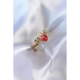 Clariss BYK2631 Gold Renk Kırmızı Zirkon Taş Kalp Model Pirinç Kadın Yüzük