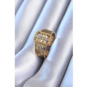 Clariss BYK2760 316L Çelik Gold Renk Zirkon Taşlı Kaburga Model Kadın Yüzük