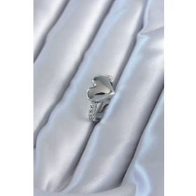 Clariss BYK2820 Gümüş Renk Pirinç Zirkon Taşlı Kalp Model Kadın Yüzük