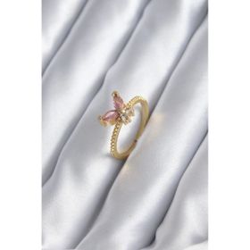 Clariss BYK2842 Gold Renk Pembe Zirkon Taşlı Kelebek Model Kadın Yüzük