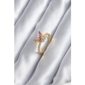 Clariss BYK2842 Gold Renk Pembe Zirkon Taşlı Kelebek Model Kadın Yüzük