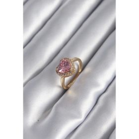 Clariss BYK2955 Pirinç Gold Renk Pembe Zirkon Taş Kalp Charm Model Kadın Yüzük