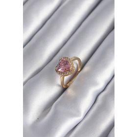 Clariss BYK2955 Pirinç Gold Renk Pembe Zirkon Taş Kalp Charm Model Kadın Yüzük