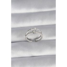 Clariss BYK3005 Pirinç Gümüş Renk Kalp Model Zirkon Taş Detay Kadın Yüzük