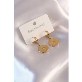 Clariss Çelik Gold Renk Kutup Yıldızı İşleme Zirkon Taşlı Kadın Küpe