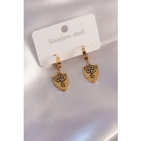 Clariss Çelik Gold Renk Leopar Figür Kadın Küpe