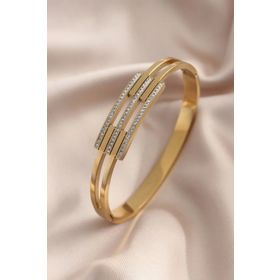 Clariss Çelik Gold Renk Taşlı Kaburga Model Kelepçe Kadın Bileklik