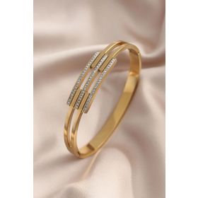 Clariss Çelik Gold Renk Taşlı Kaburga Model Kelepçe Kadın Bileklik