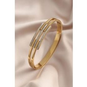 Clariss Çelik Gold Renk Taşlı Kaburga Model Kelepçe Kadın Bileklik