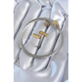 Clariss EBJ240601W24418 316L Çelik Gümüş Renk Gold Detay Sarmal Model Erkek Bileklik Yüzük Kombini