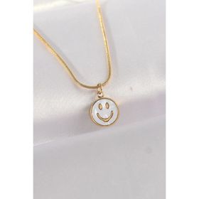 Clariss EBJ240601W24648 316L Çelik Zincir Altın Renk Mermer Desenli Minimal Smile Kolye